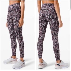 Lululemon Fast and Free Tight || 25" Nulux Kaleidoscopic Pink Multi size six (6)